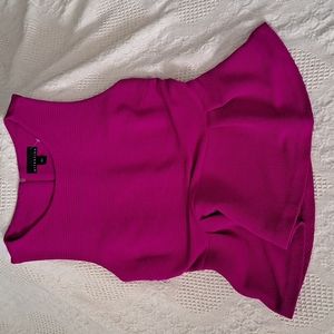 attention Fuchsia Ribbed Peplum Top